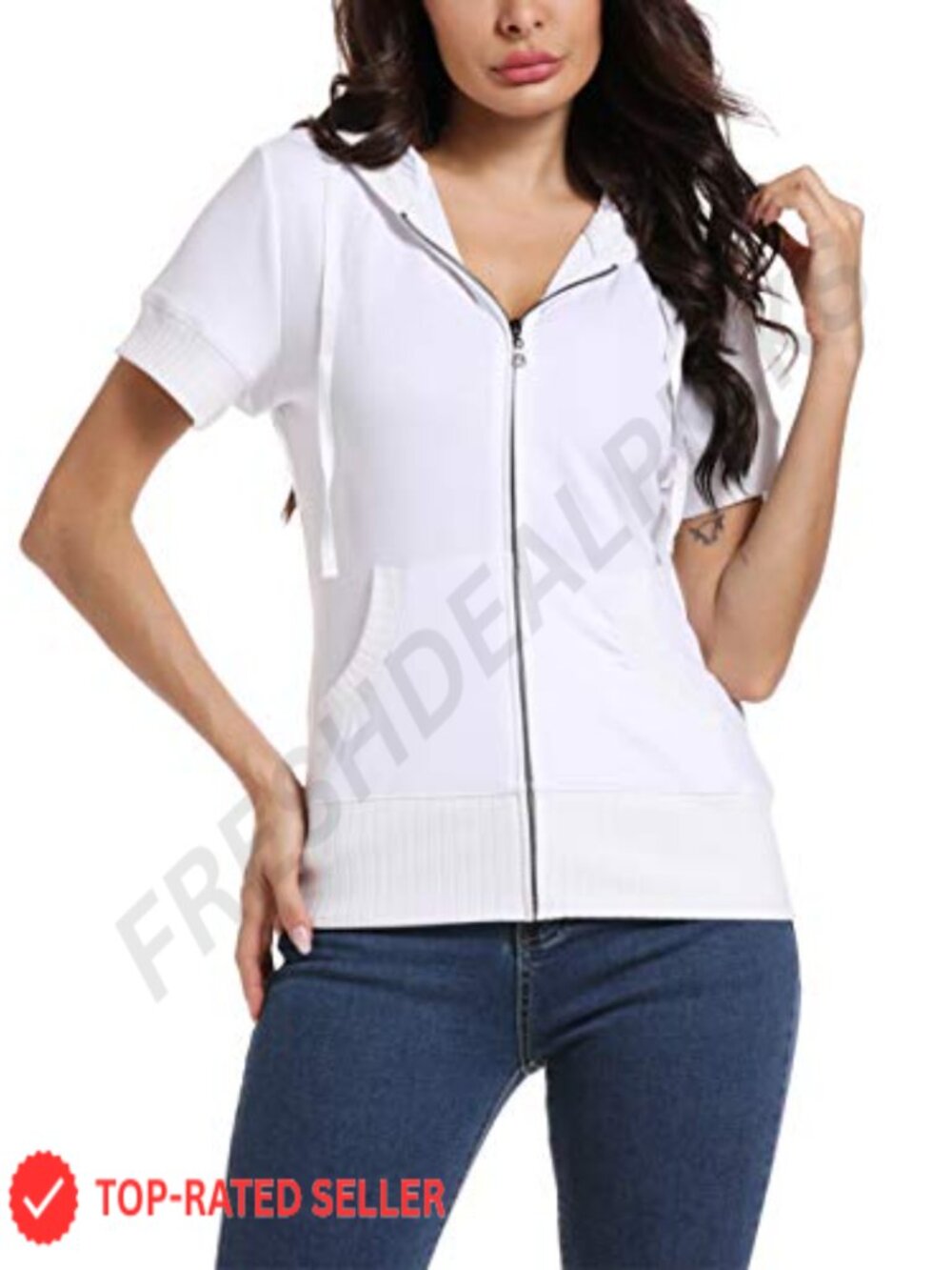 Women's Zip Up Hoodie Short Sleeve Lightweight Sweatshirt with Pockets